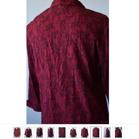 Dressbarn Brocade Leaves Pattern Women sz L 3/4 Sleeves Buttons Up Red - Picture 6 of 8